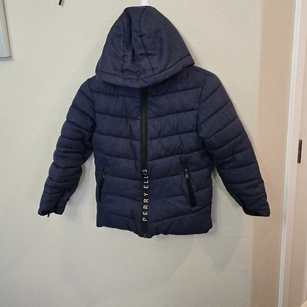 PERRY ELLIS Boy Navy Quilted Parka Hooded Coat Jacket Kids Boys 7